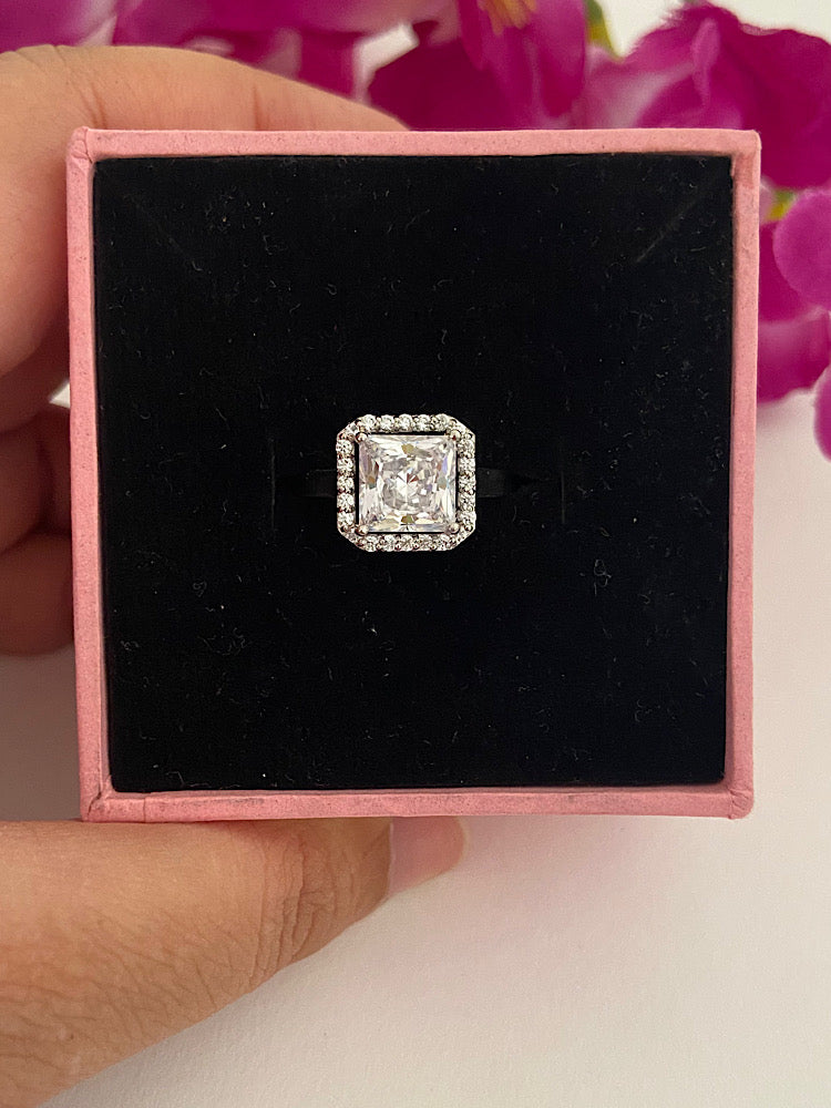 Silver Ring Princess-Cut Solitaire
