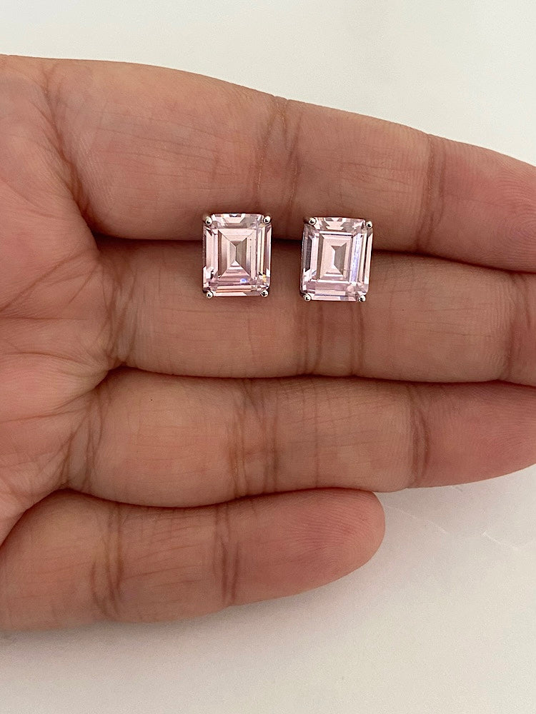 Light Pink Emerald Stone Sterling Silver Studs Earrings