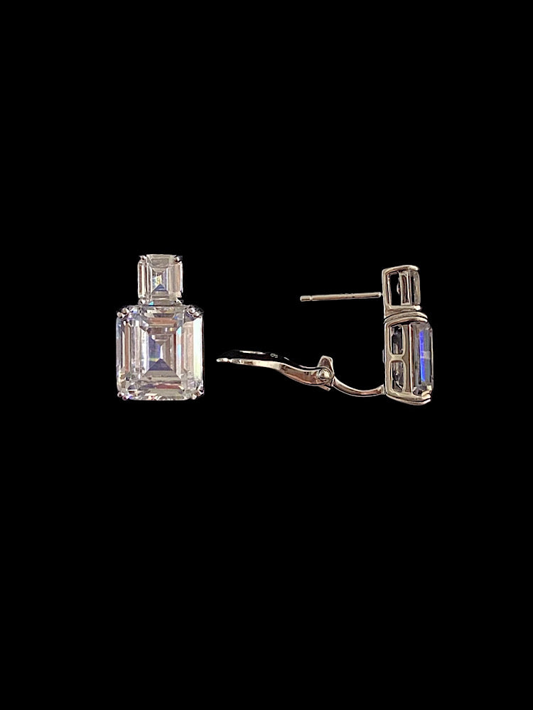 White Clip Studs Sterling Silver Earrings