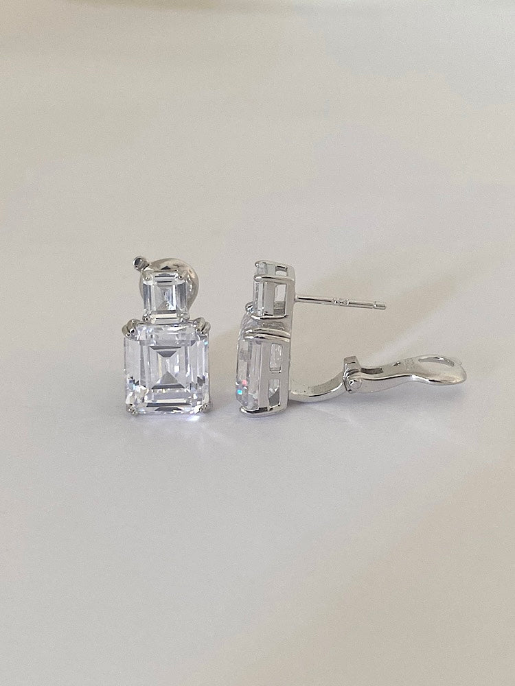 White Clip Studs Sterling Silver Earrings