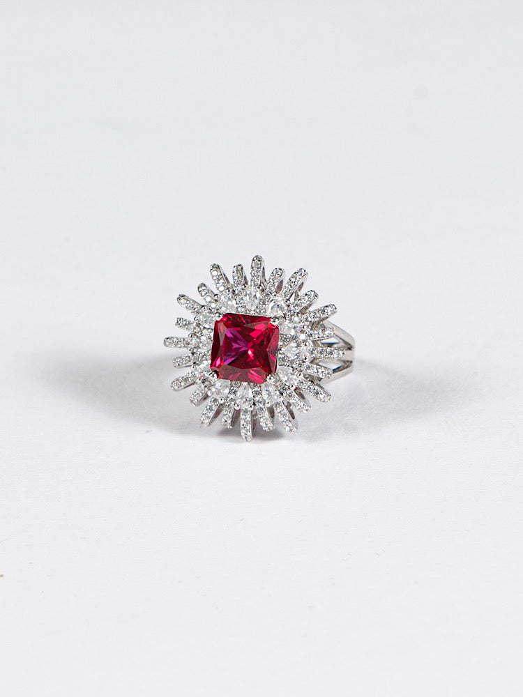 Silver Red Colour Cocktail Ring