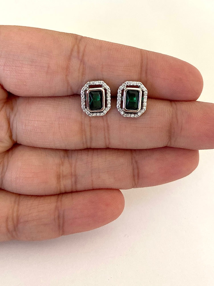 Emerald Green Sterling Silver Studs Earrings