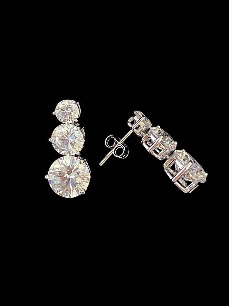 (Copy) Sterling Silver Drop Solitaire Earrings With Screw Back
