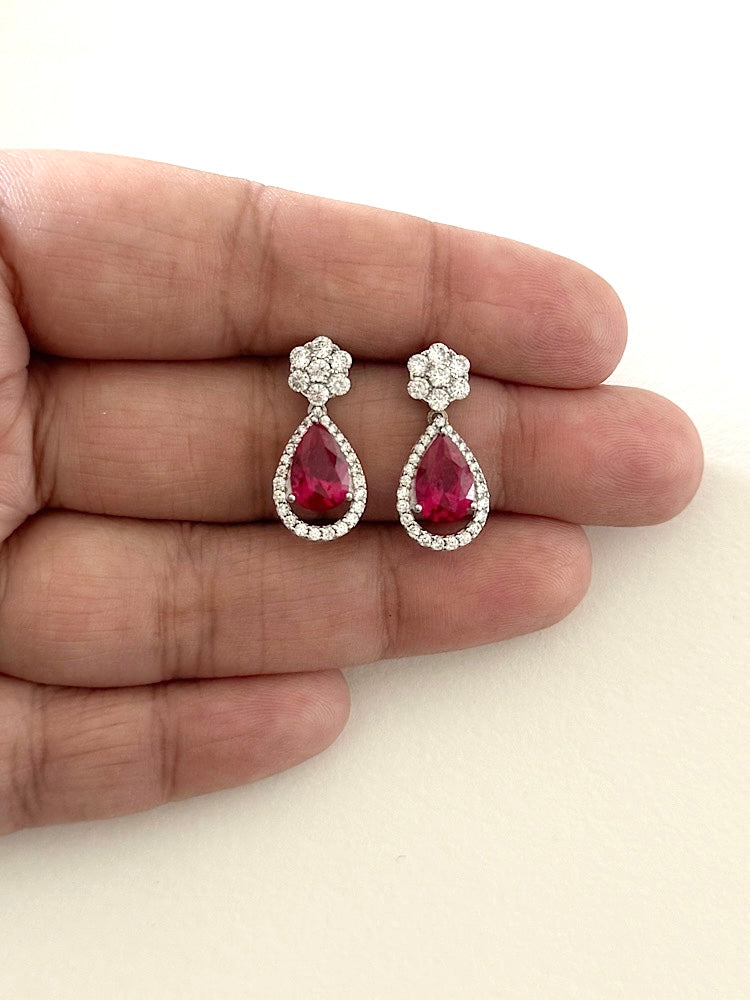 Red Drop Earrings Sterling Silver Earrings