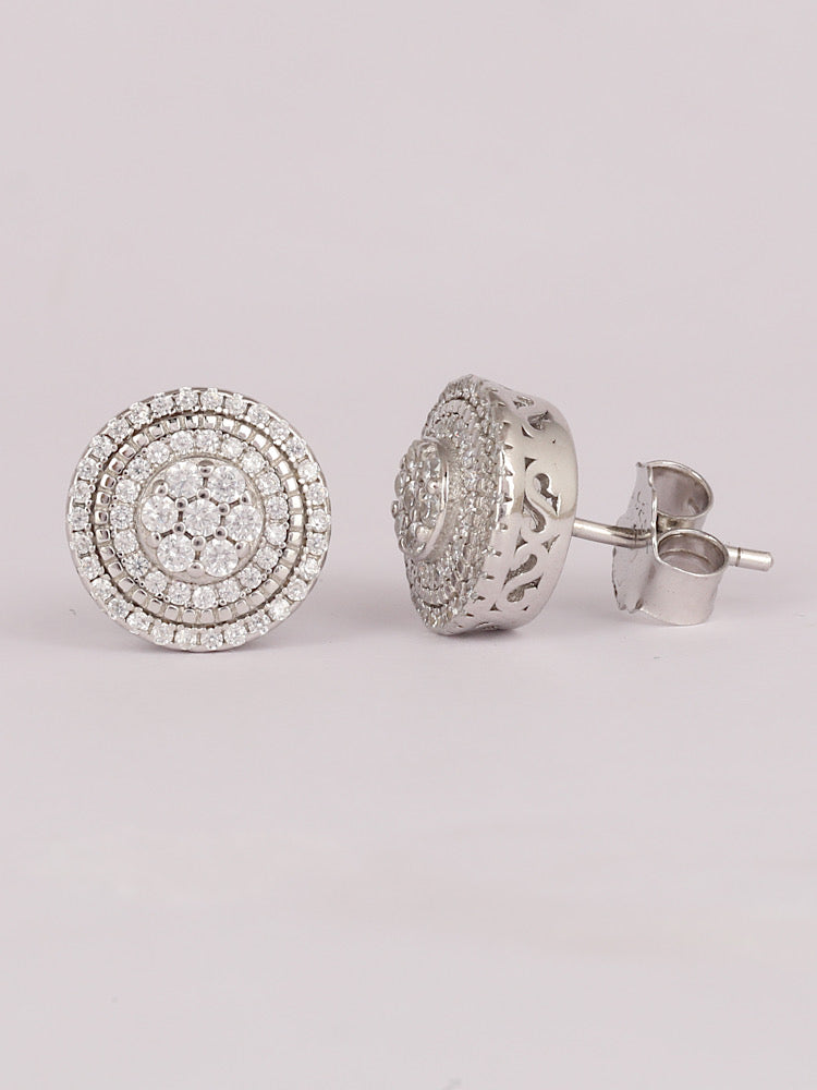 Round Design Silver Solitaire Studs