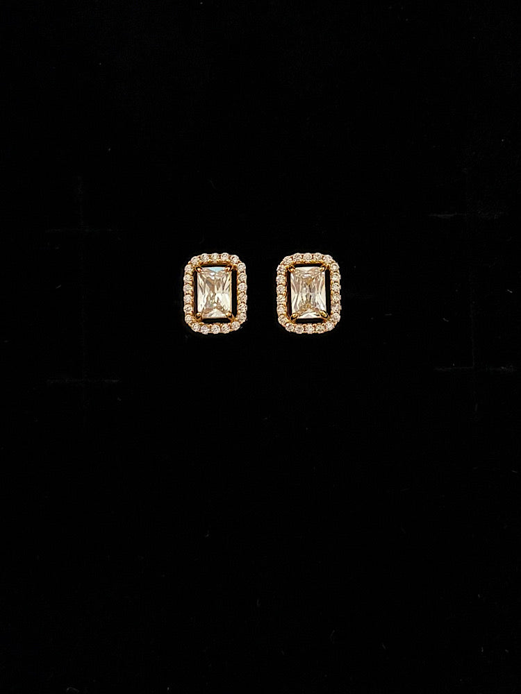 Gold Plated Sterling Silver Emerald Solitaire Studs With Screw Back