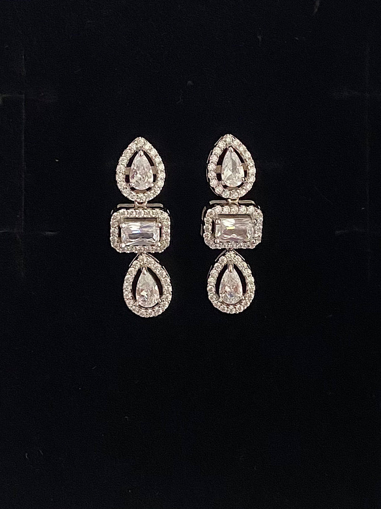 Sterling Silver Drop Solitaire Earrings With Screw Back