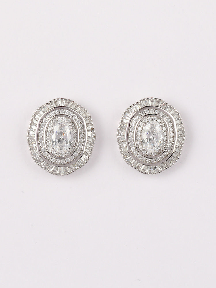 White Studs Silver Earring