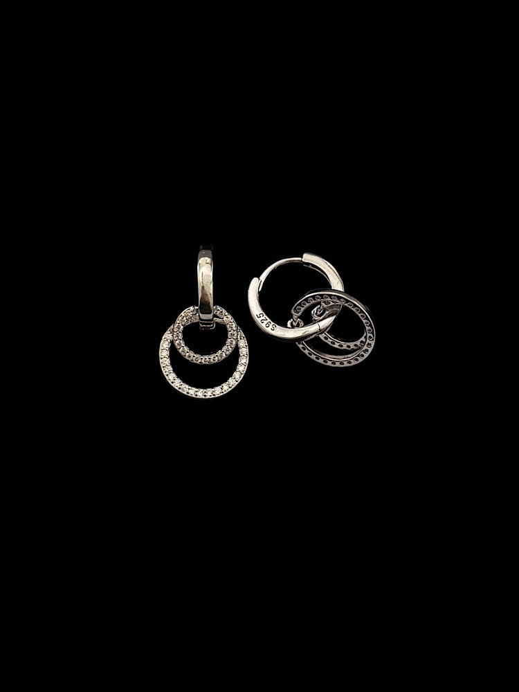 Double Circle Sterling Silver Hoop Earrings