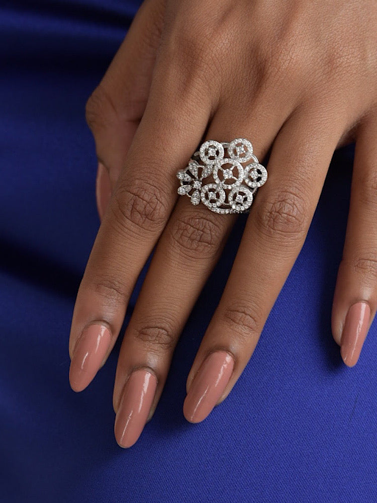 Silver Floral Cocktail Ring