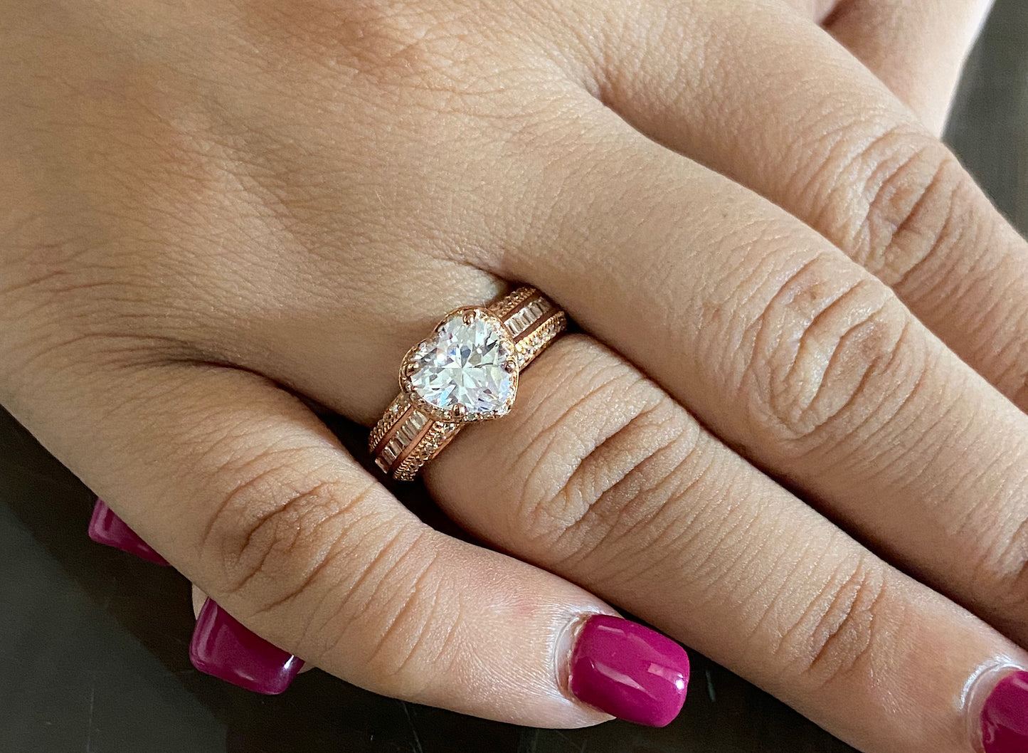 Rosegold Heart Solitaire Ring