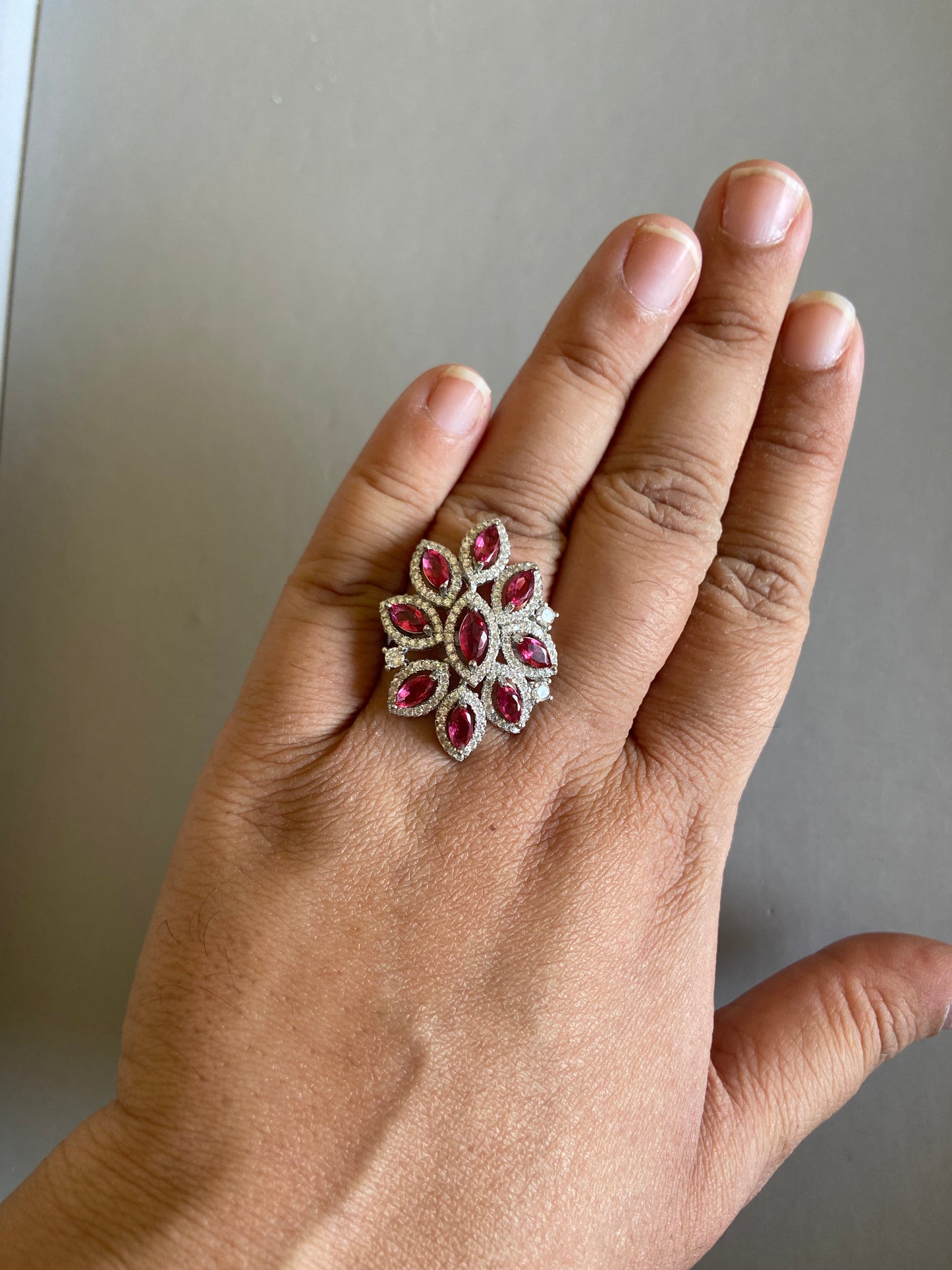 Red Floral Cocktail Ring