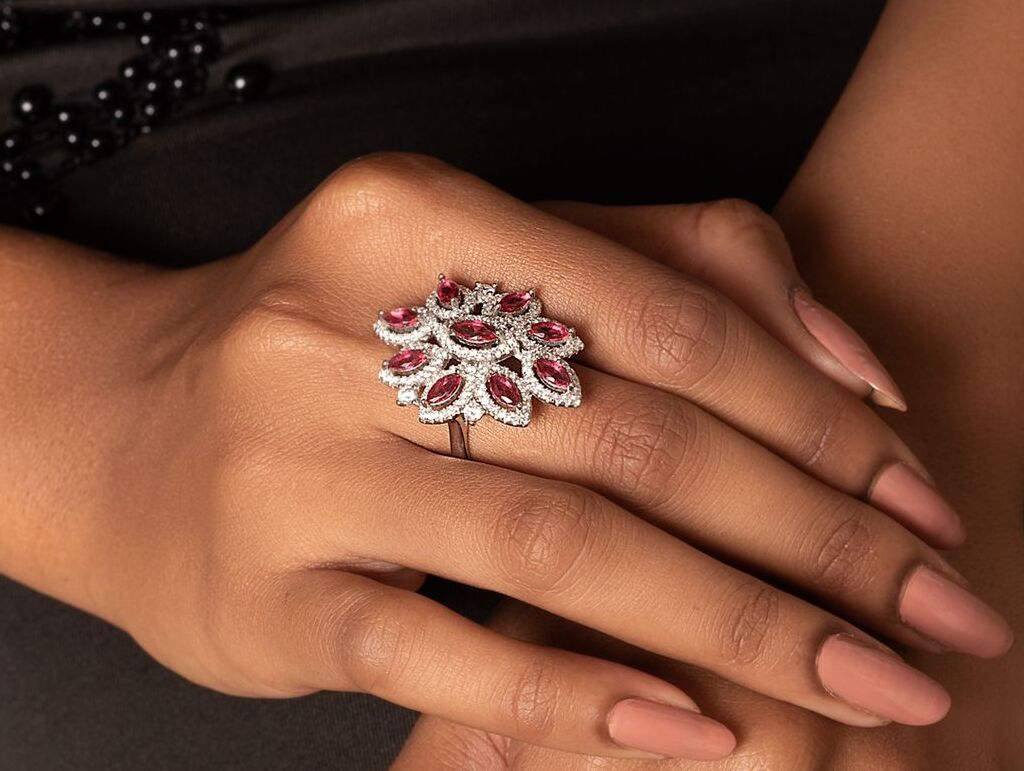 Red Floral Cocktail Ring