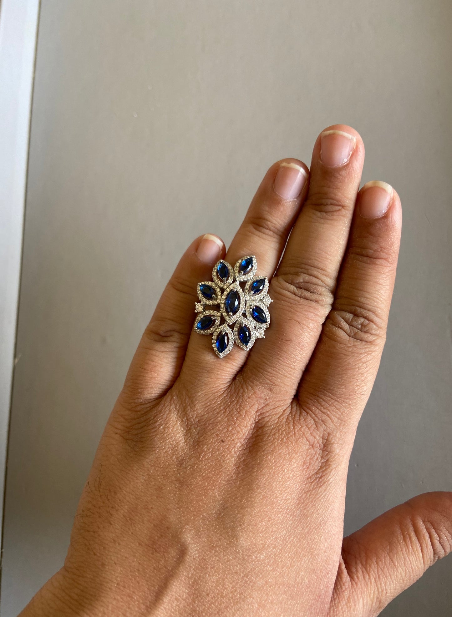 Blue Floral Cocktail Ring