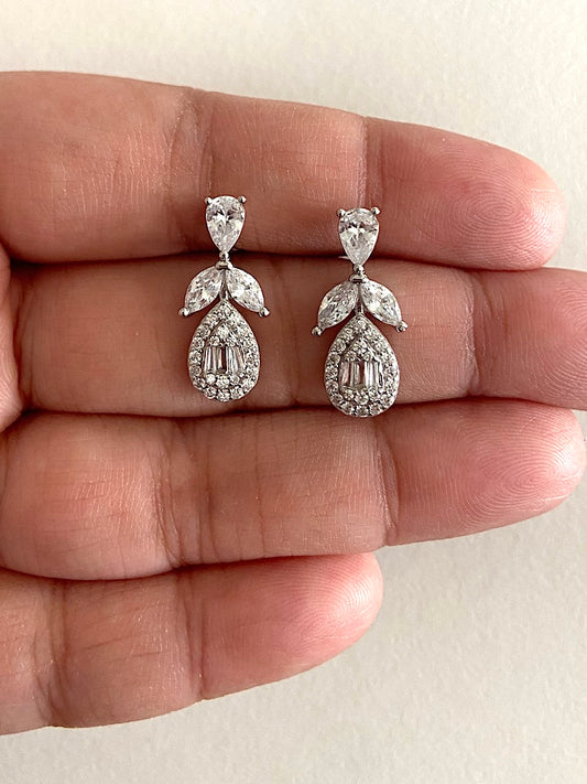 Sterling Silver Drop Solitaire Earrings
