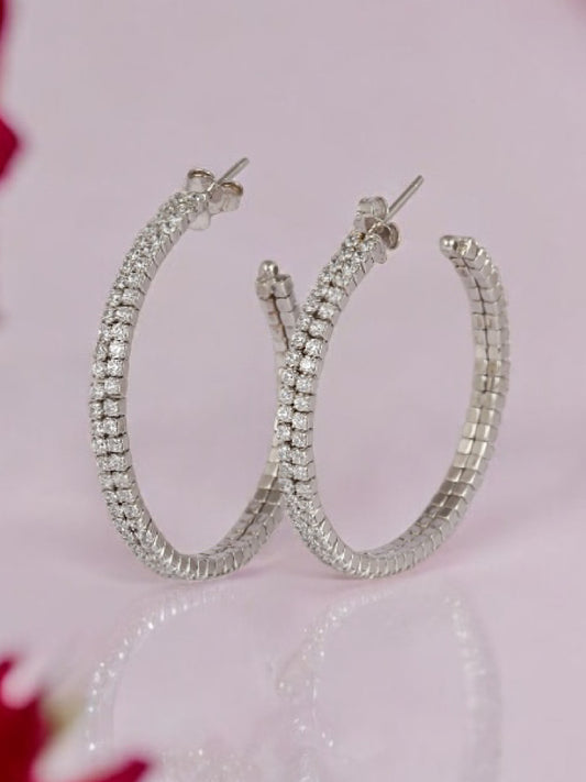 Silver Round Studded Hoops Earrings