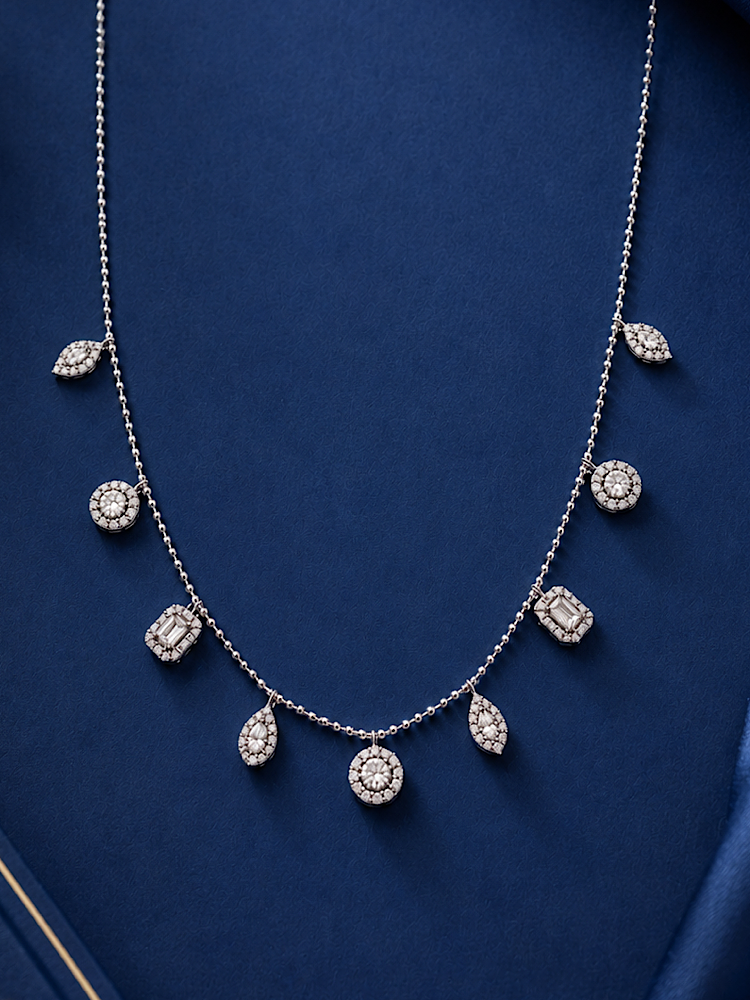 925 Sterling Silver Different Stone Charm Chain Necklace