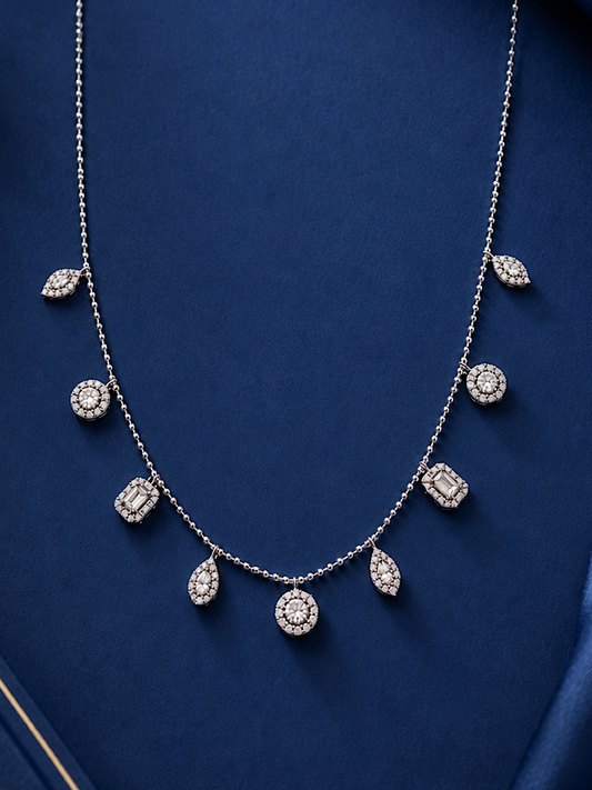 Different Stone Charm Sterling Silver Chain Necklace