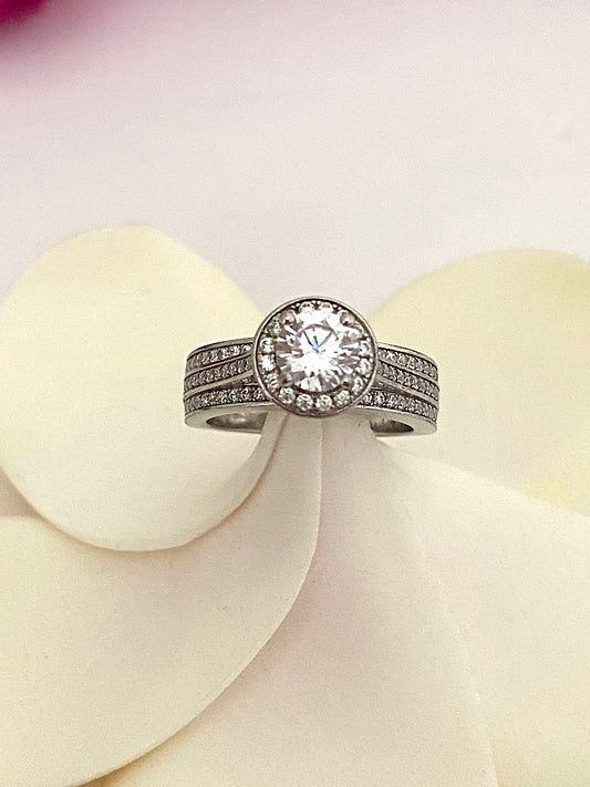 Silver High-Mounted Solitaire Ring