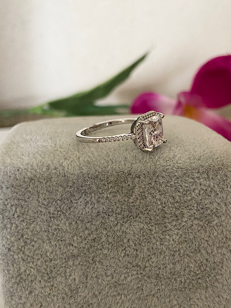Silver Princess Cut Solitaire Ring