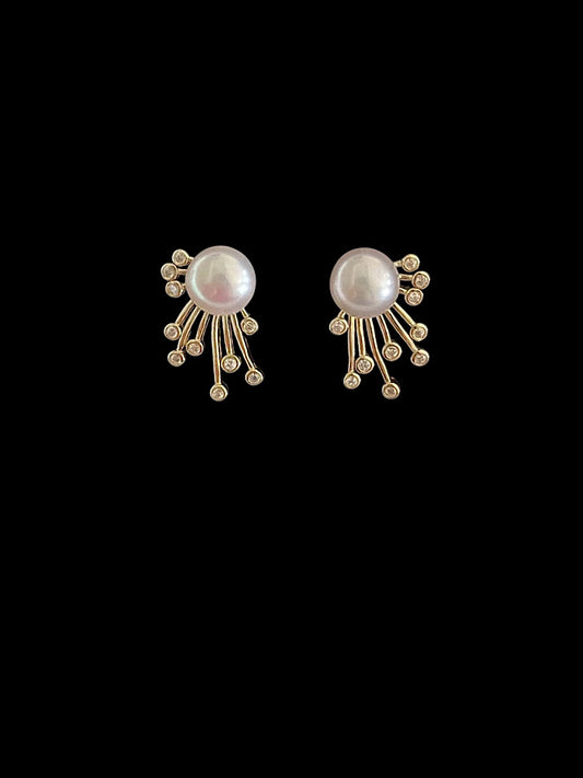 Gold Plated Floral Pearl Sterling Silver Earrings
