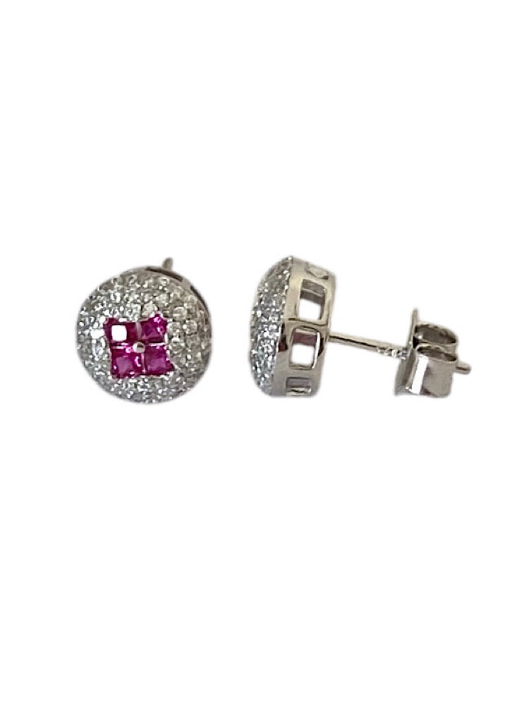 Round Pink Silver Studs Earrings