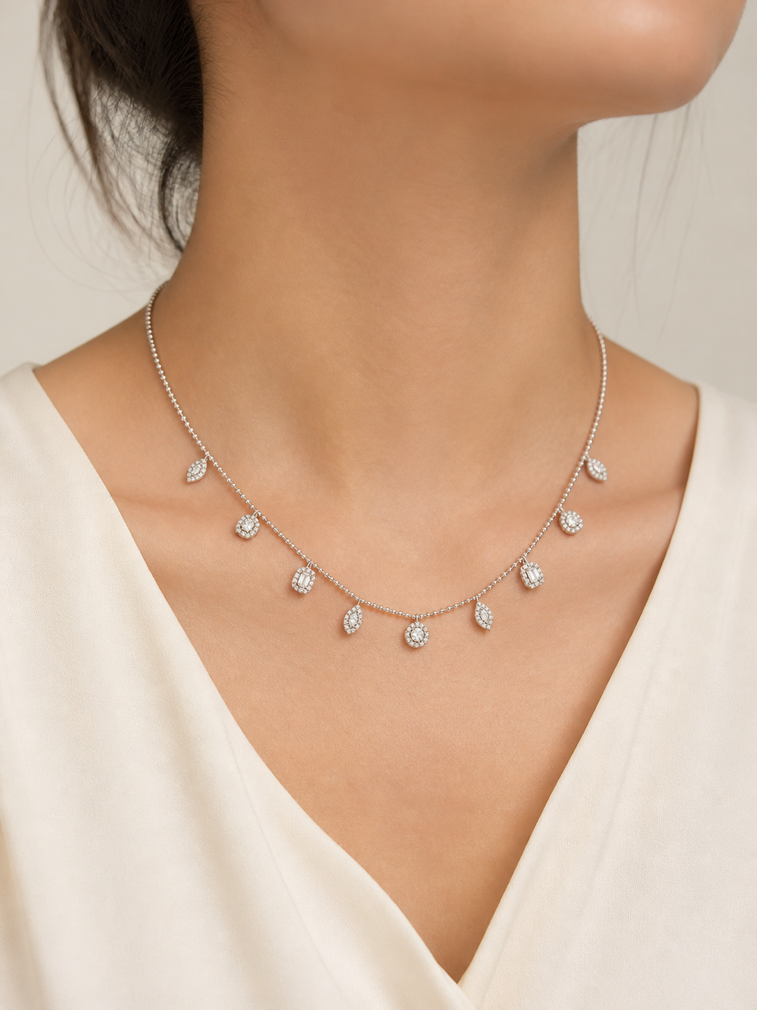 925 Sterling Silver Different Stone Charm Chain Necklace