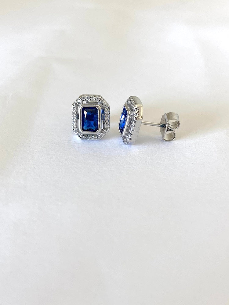 Emerald Blue Sterling Silver Studs Earrings