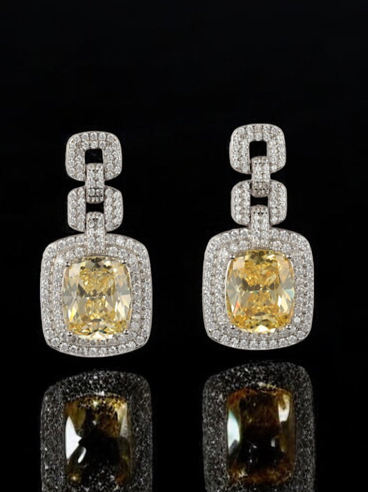 Silver Earrings With Yellow Stone
