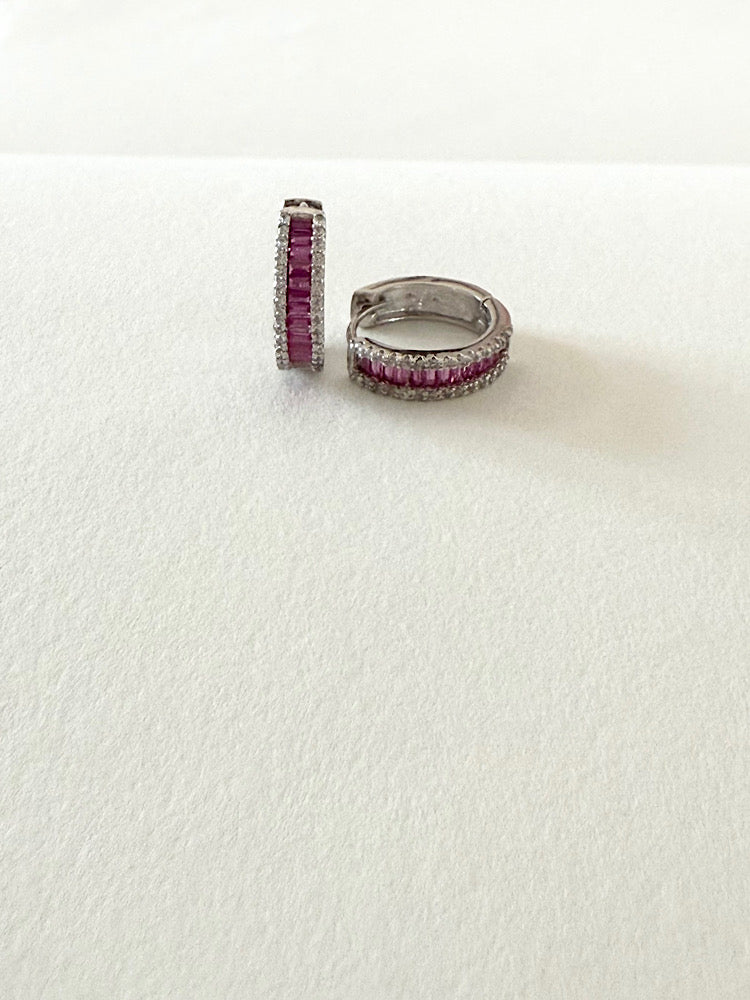 Pink Sterling Silver Hoops Earrings