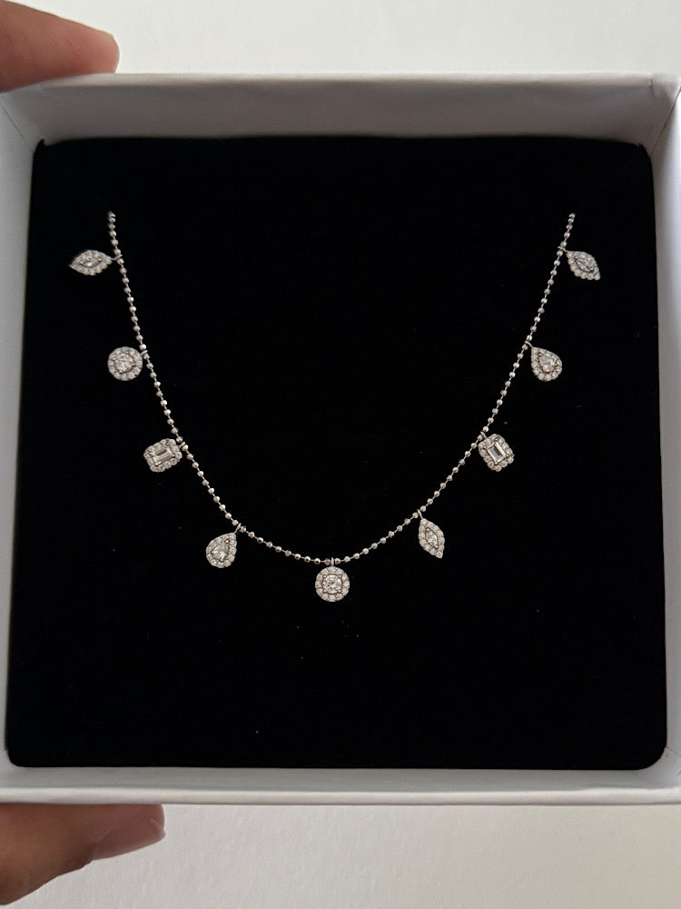 Different Stone Charm Sterling Silver Chain Necklace