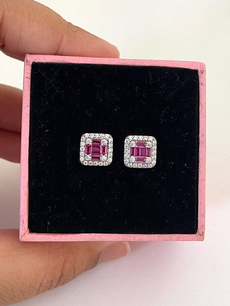 Pink Sterling Silver Studs Earrings