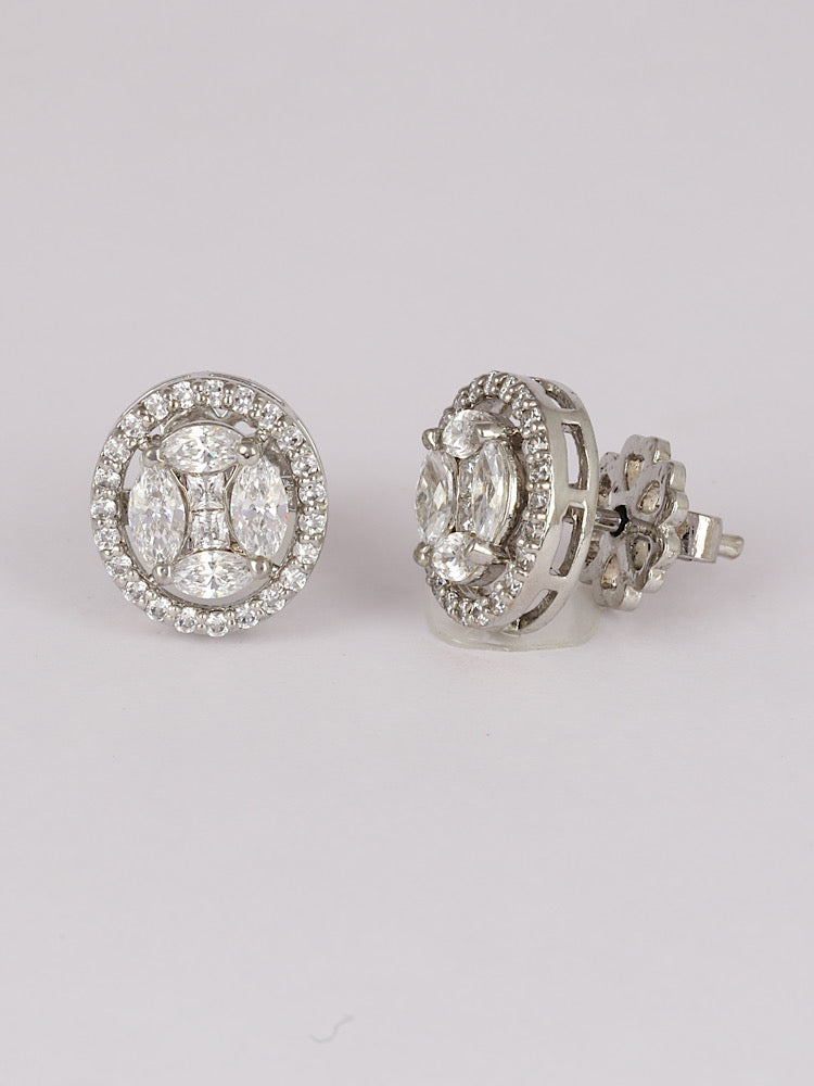 Silver Solitaire Oval Studs