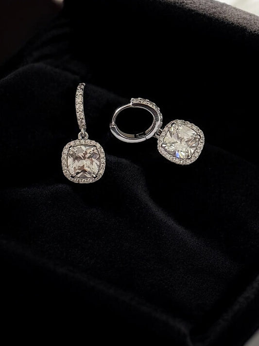 Drop Solitaire Sterling Silver Hoops