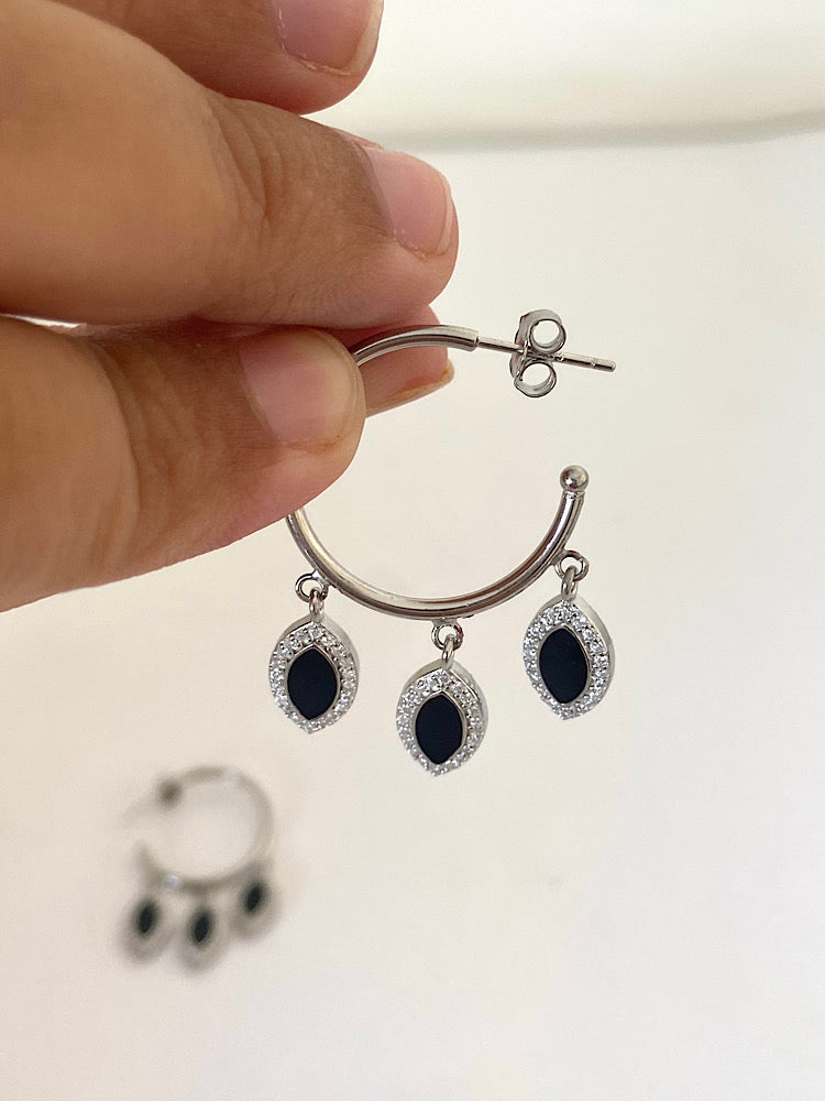 Black Dangler Sterling Silver Earring