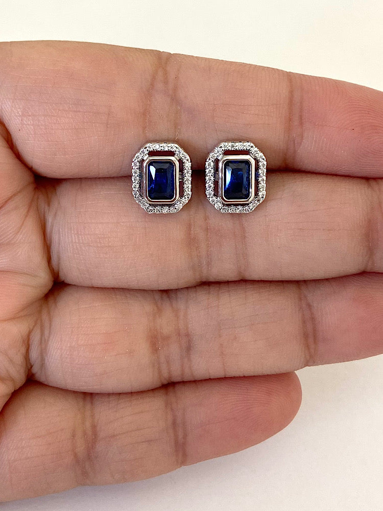 Emerald Blue Sterling Silver Studs Earrings