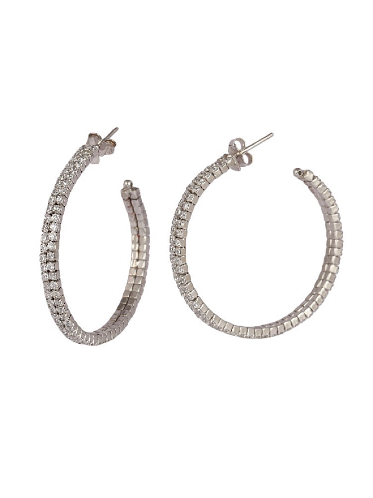 Silver Round Studded Hoops Earrings