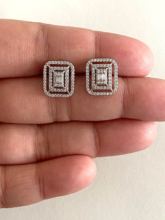 Emerald Design Sterling Silver Studs With Screw Back