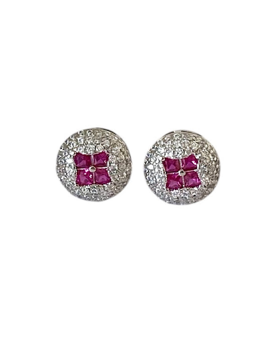 Round Pink Silver Studs Earrings