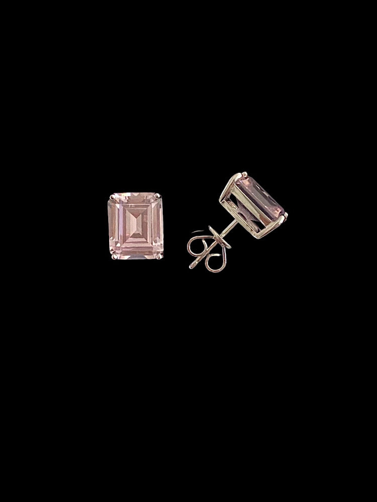 Light Pink Emerald Stone Sterling Silver Studs Earrings