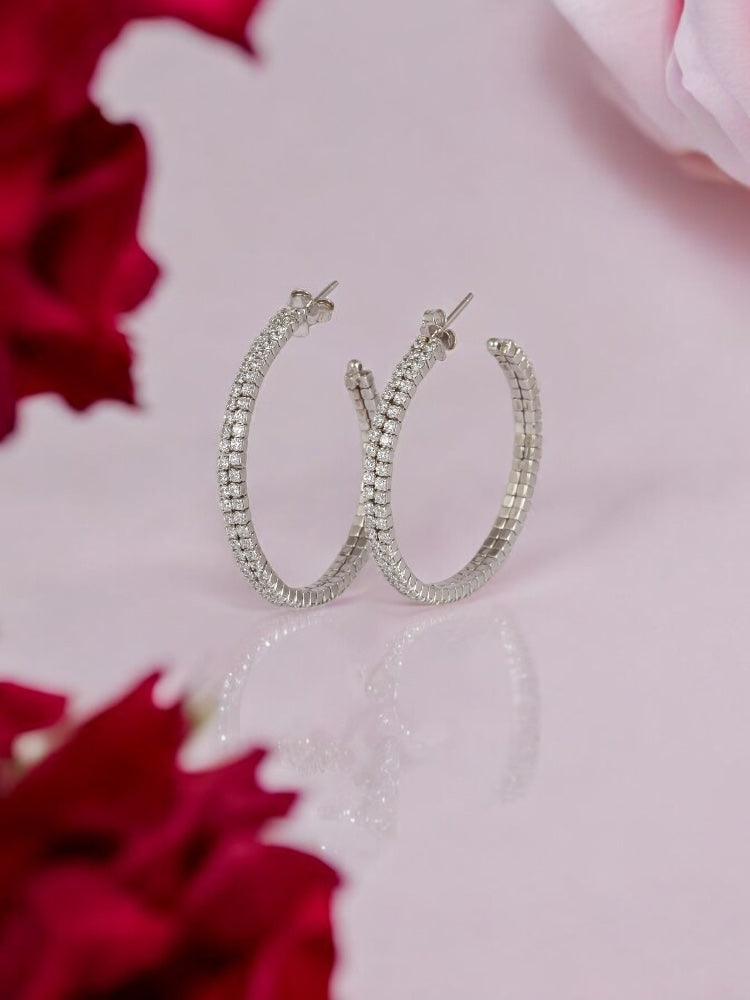 Silver Round Studded Hoops Earrings