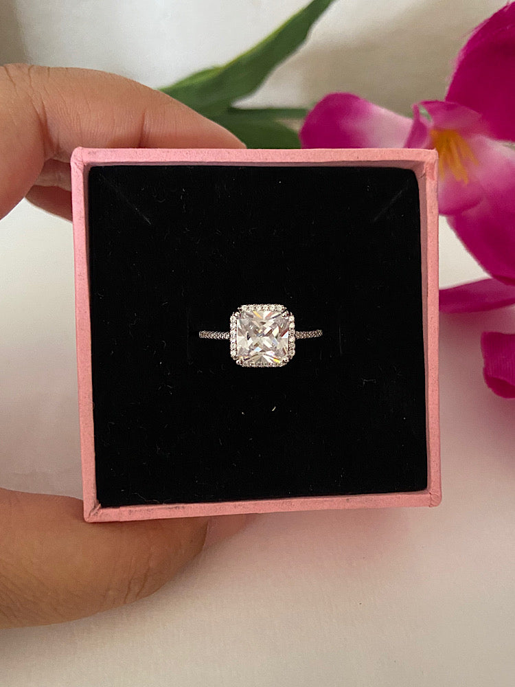 Silver Princess Cut Solitaire Ring