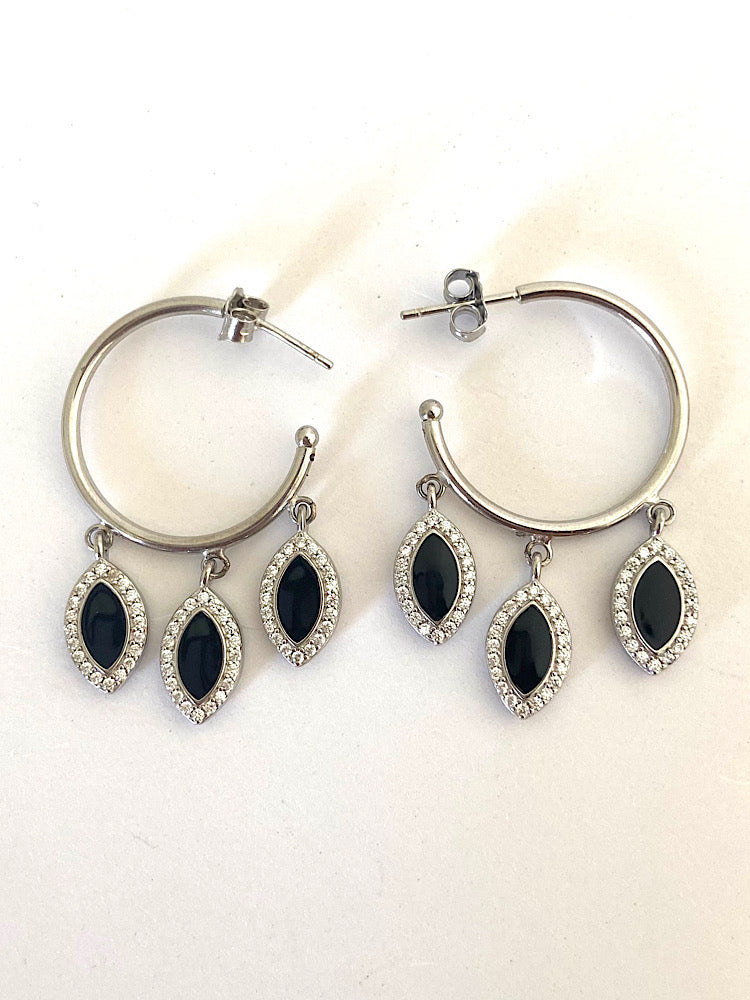 Black Dangler Sterling Silver Earring