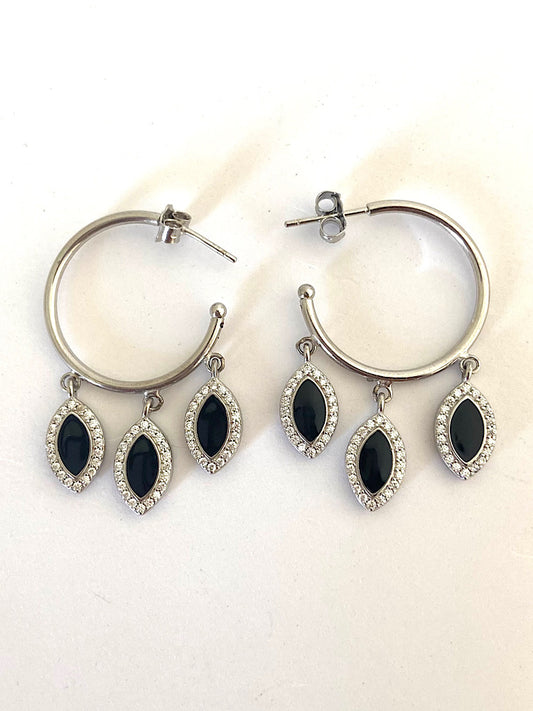 Black Dangler Sterling Silver Earring