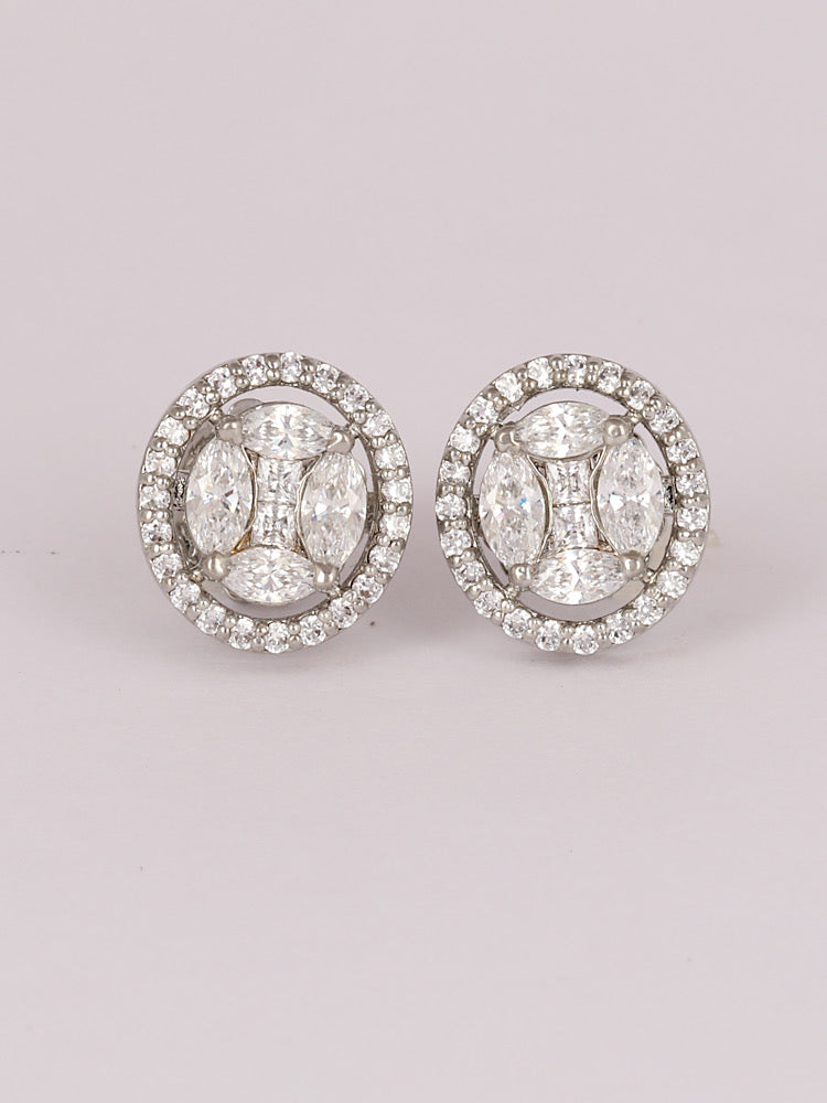Silver Solitaire Oval Studs
