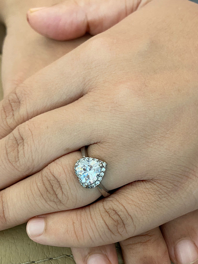 Silver Heart Solitaire Ring