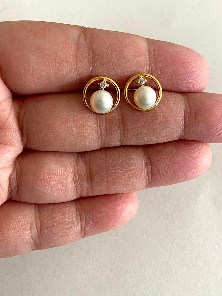 Gold Plated Pearl Sterling Silver Earrings