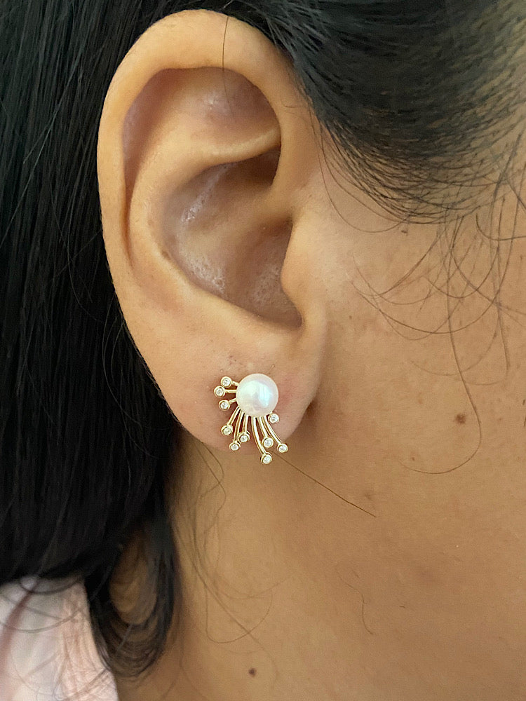 Gold Plated Floral Pearl Sterling Silver Earrings