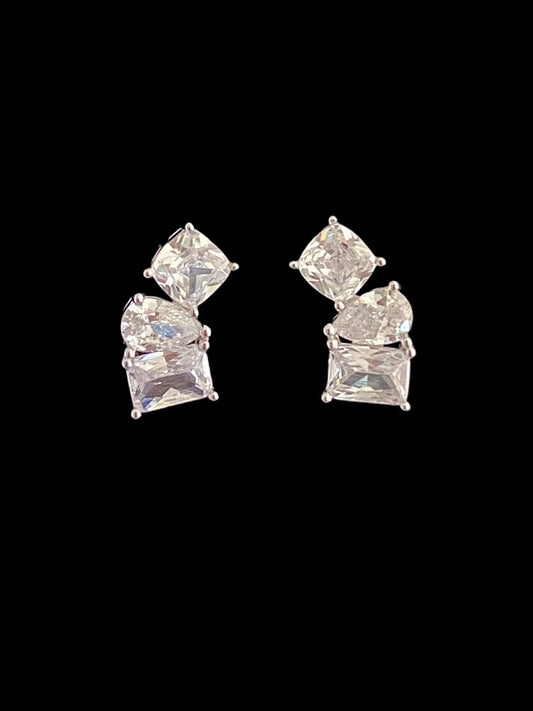 Trio Solitaire Sterling Silver Studs