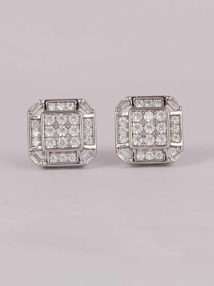 Silver Design Solitaire Studs